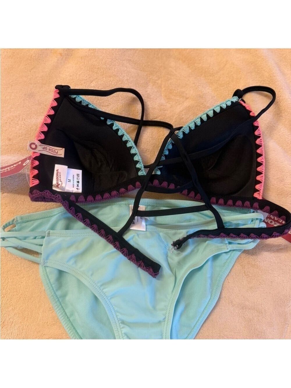 Arizona Women’s Black and Mint Bikini with Pink Trim - Picture 2 of 13